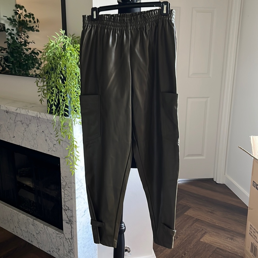 Faux leather army green jogger